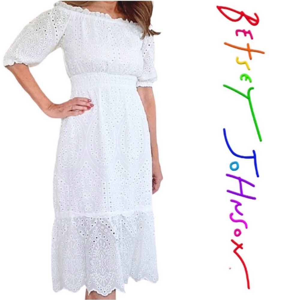 BETSEY JOHNSON White Eyelet On/Off-the-Shoulder Cottagecore Midi Dress XL